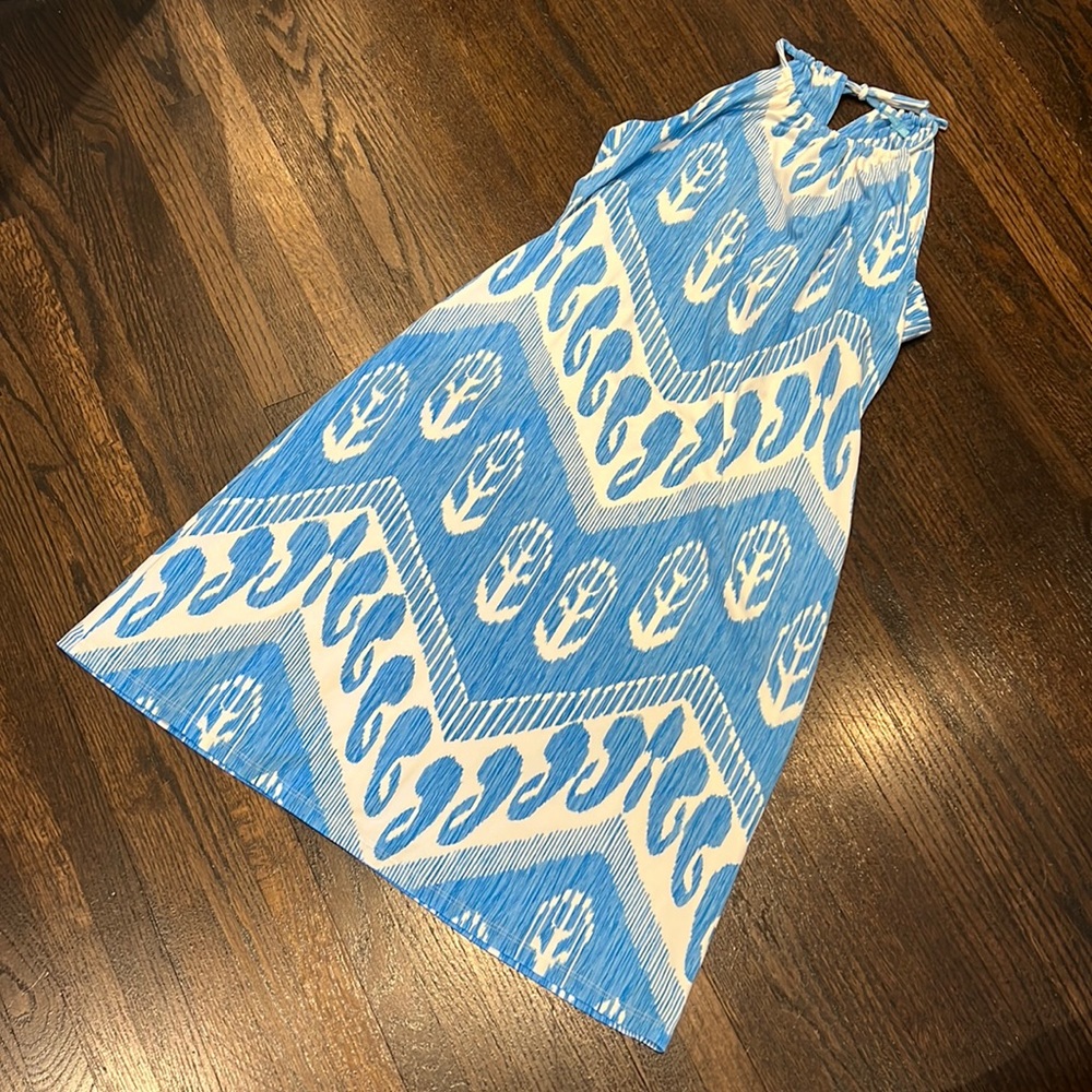 J.McLaughlin pullover halter dress size x-small blue & white